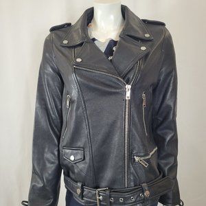 Women’s Genuine Leather Motorcycle Jacket – Black Color